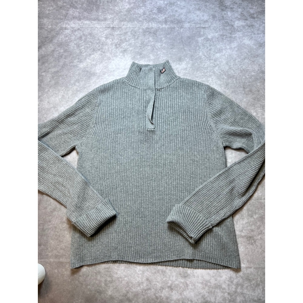 Polo Jeans Co Ralph Lauren Mens XL Gray Ribbed Quarter Zip Flag Patch Sweater